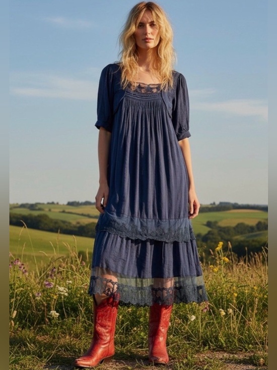 Free People Dresses & Skirts - SOLD.  FREE PEOPLE  Calder Midi Dress in Skipper Blue / Navy Blue size small